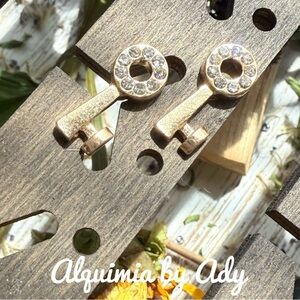 Alquimia Gold Key Earrings with Crystal Accents